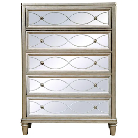 5 Drawer Chest with Mirrored Drawer Fronts